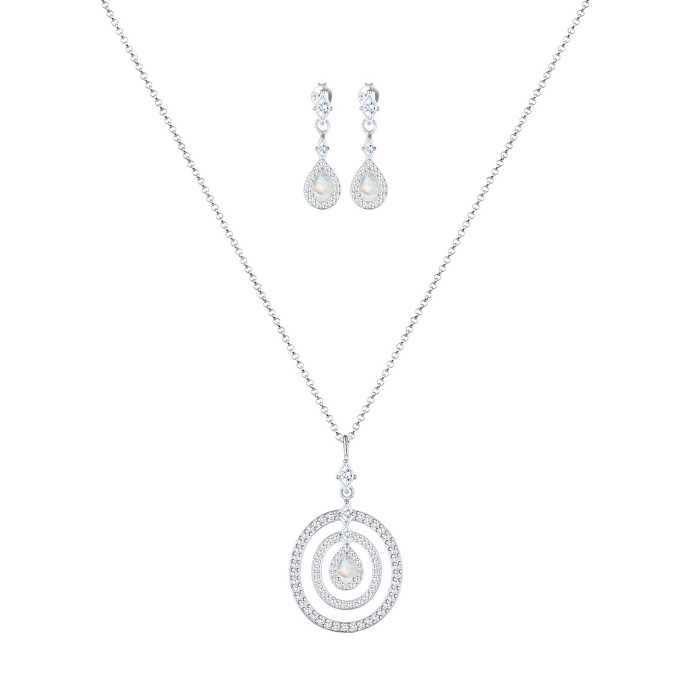 Elli PREMIUM Elli PREMIUM Ensemble de Bijoux Kreis Geo Marquise Zirkonia Mondstein 925 Silber Bijoux