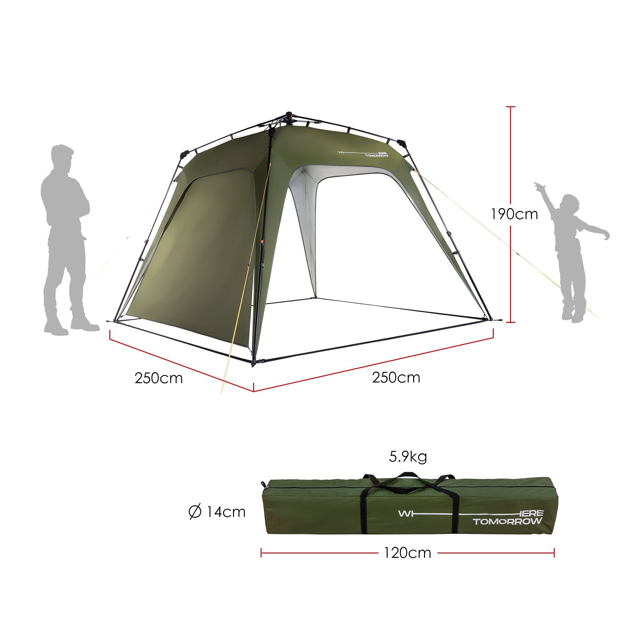 Lumaland Pavillon aufgebaut in unter 2 Minuten, 2,5 x 2,5m Camping Partyzelt Zelt robust wasserdicht