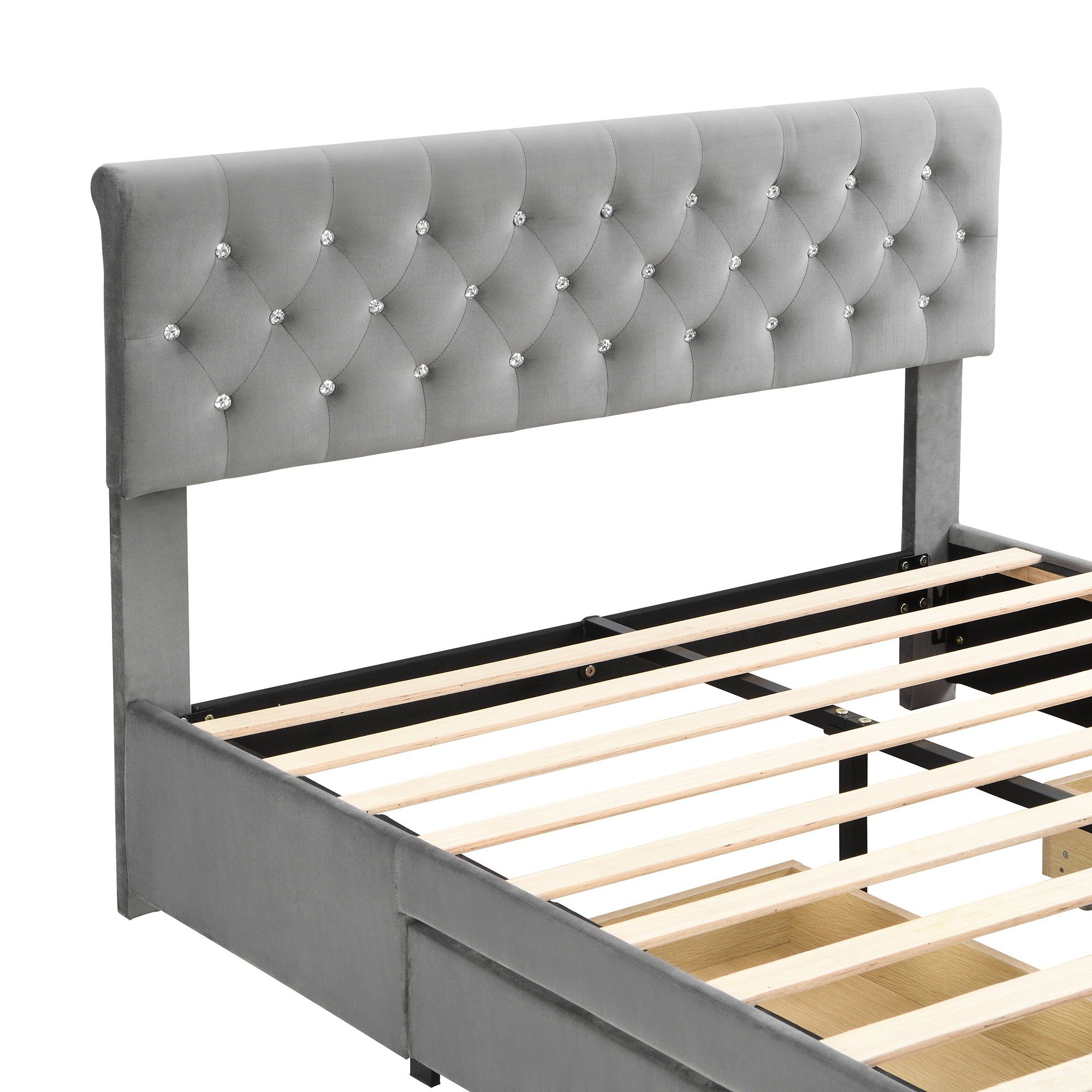 Flieks Polsterbett, Doppelbett mit Lattenrost und 2 Schubladen 140x200cm Samt