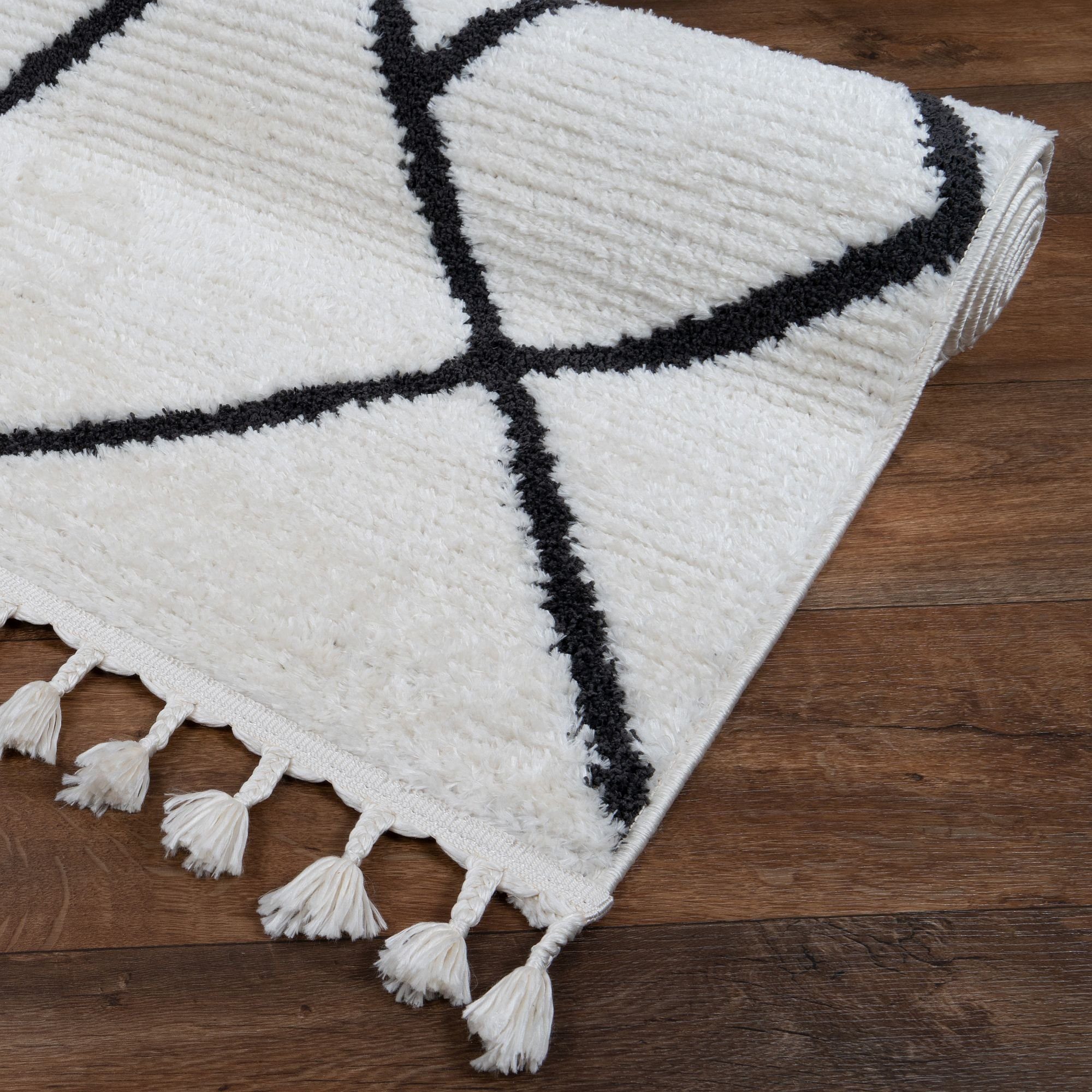 Designteppich BERBER Teppich Wohnzimmer ivory creme weiß kurzflor Fransen Skandi, Consilio Concept