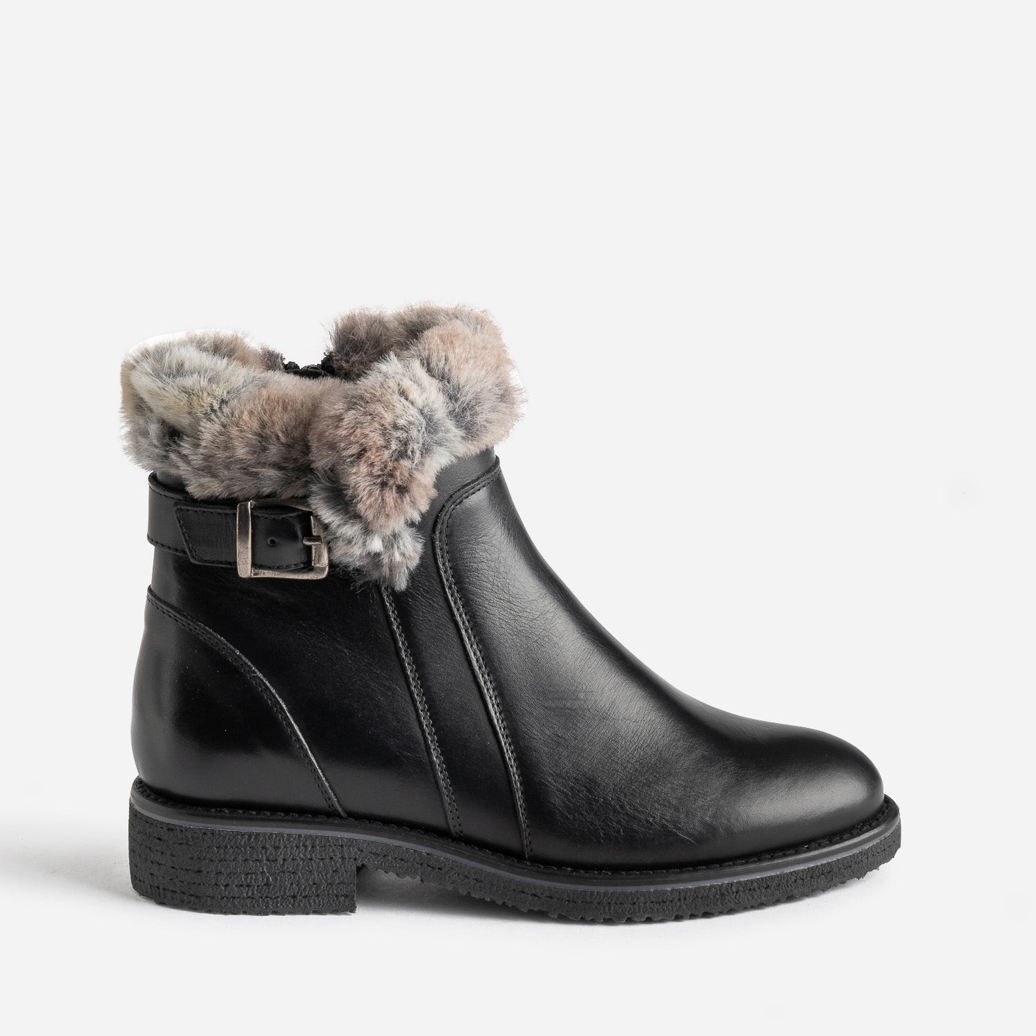 Boots noir en cuir fourré