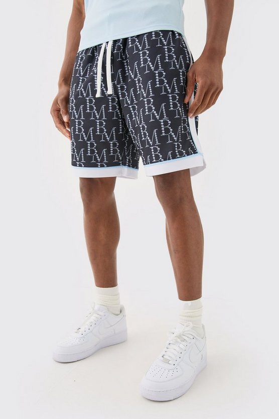 Lockere Mesh Basketball-Shorts mit Bm Print