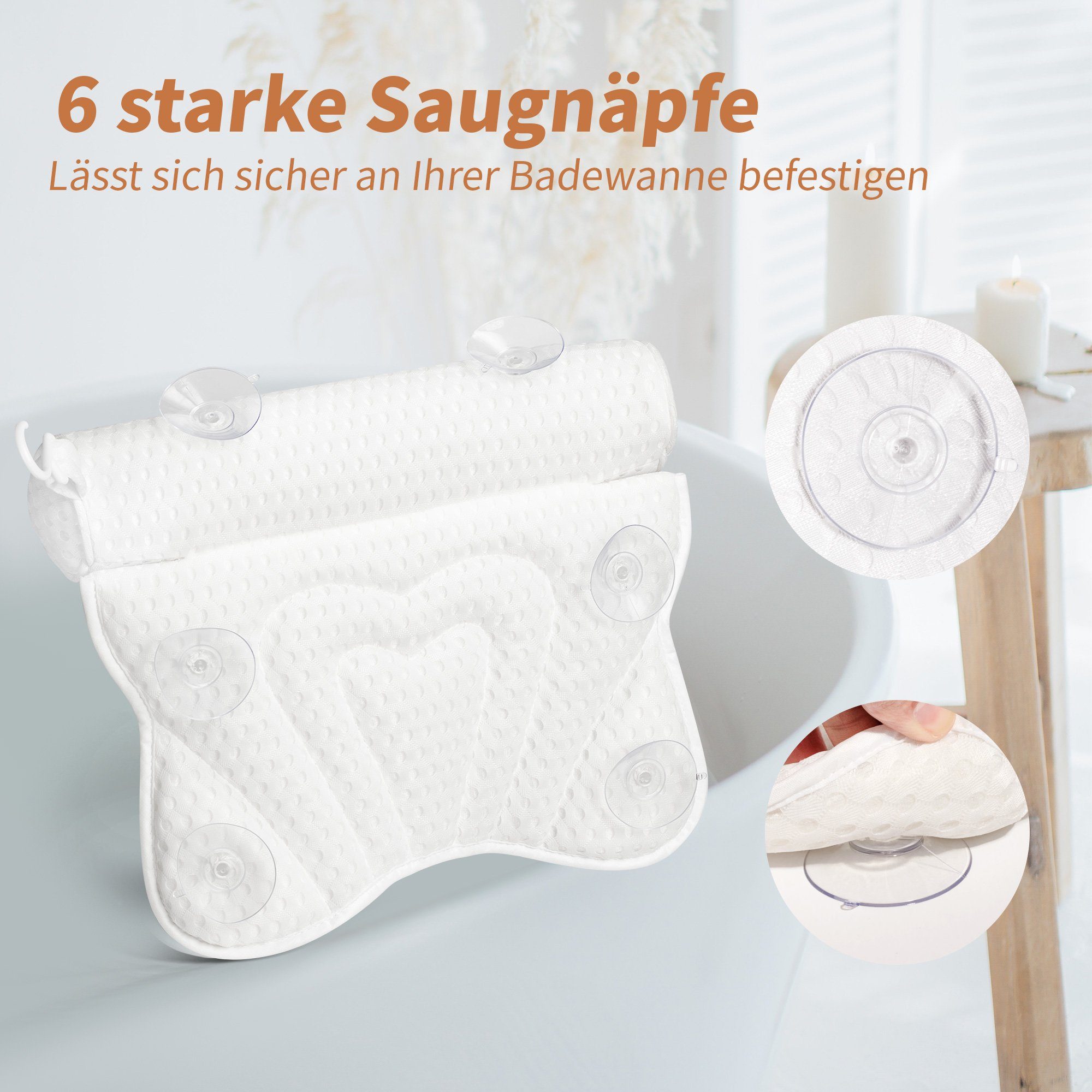 Nackenstützkissen Badekissen, Badewannen Kissen Badekissen aus Mesh, AdelDream