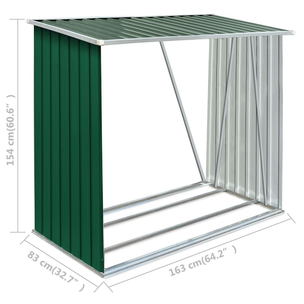 vidaXL Kaminholzregal Brennholzlager Verzinkter Stahl 163 x 83 x 154 cm Grün, BxTxH:163x83x154 cm