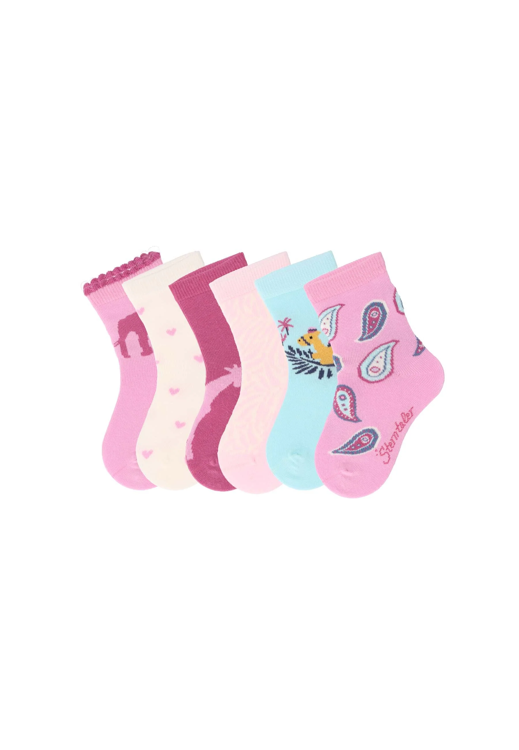 Socken im 6er Pack mit Motiv Elefant in rosa