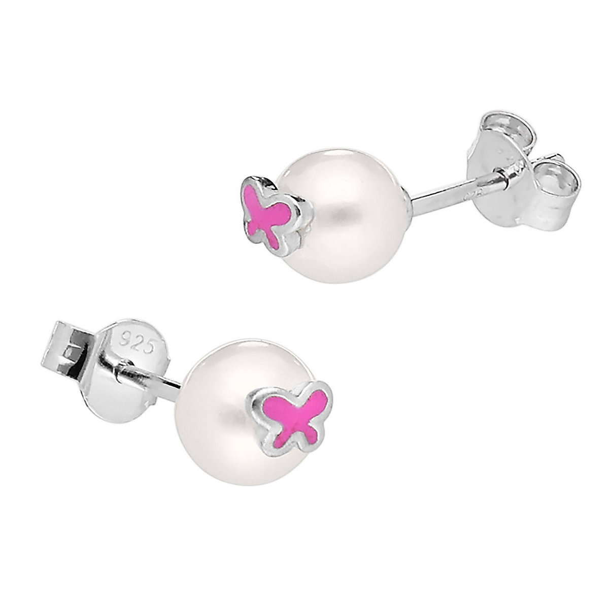 Kinder Perlen-Ohrringe 925 Silber Ohrstecker Schmetterling Ohrstecker