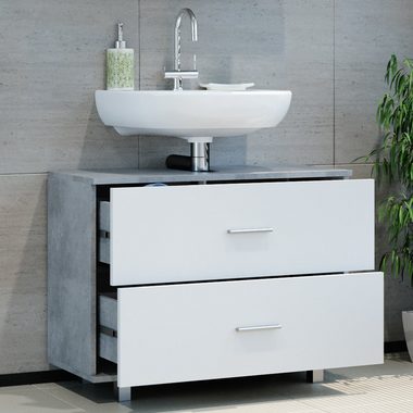 Vicco Waschbeckenunterschrank Waschtischunterschrank Badschrank ILIAS Beton Weiß Schublade