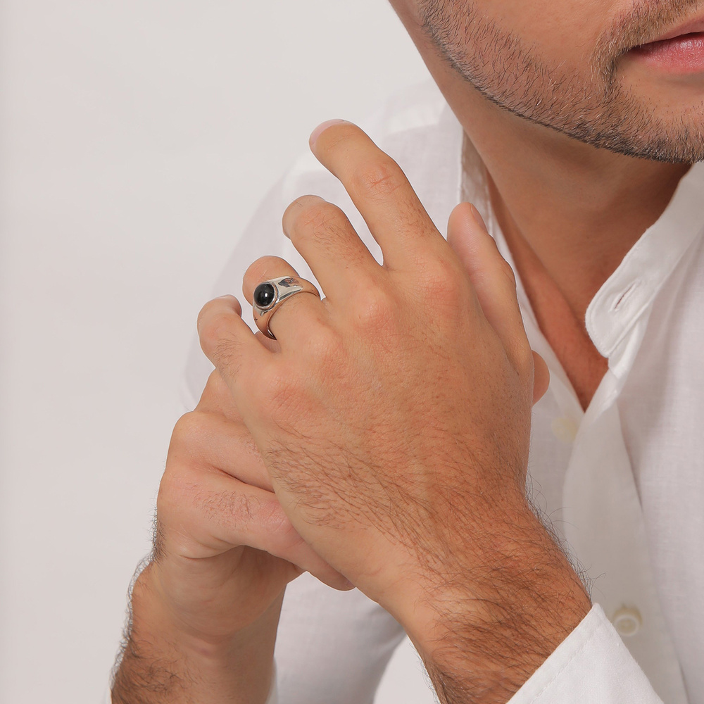 KUZZOI KUZZOI Bague Chevalière Onyx Noir Massif Robuste Bague Homme - (925/1000) Argent Bague