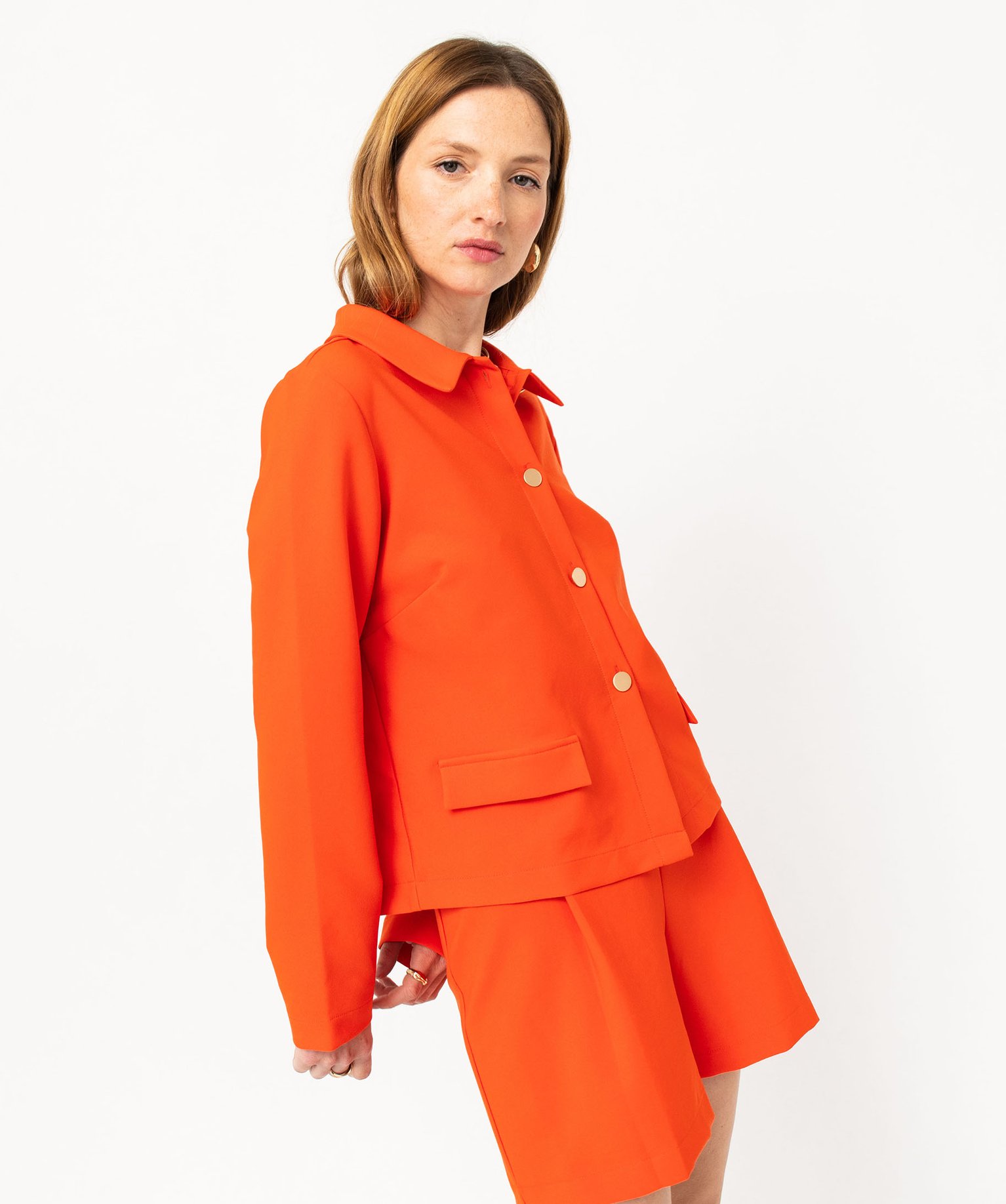 Chemise à manches longues avec boutons métalliques femme orange | GEMO