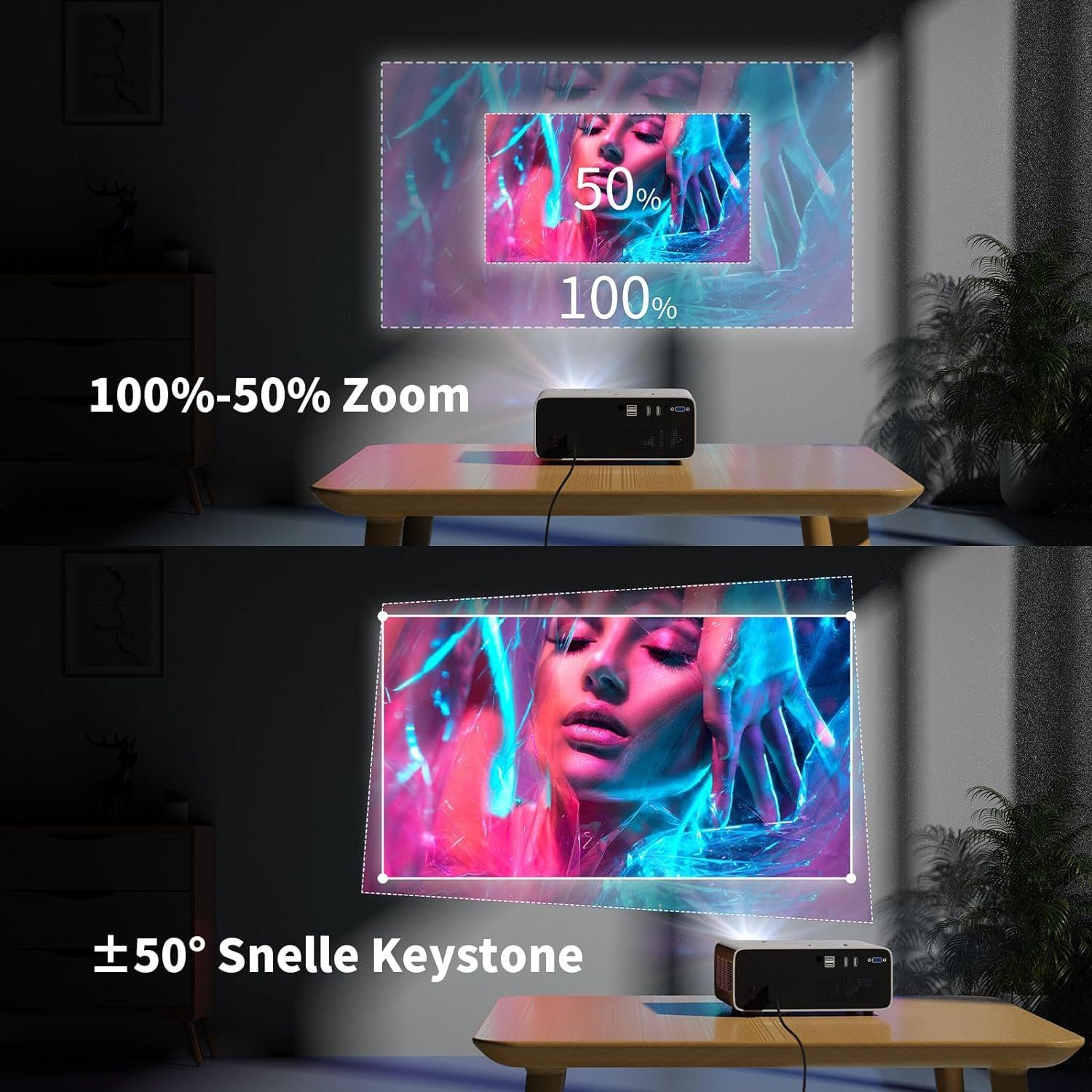 WEWATCH Portabler Projektor (20000:1, 3840 x 2160 px, Beamer 5G WiFi Bluetooth, Full HD 1080P, 4K Heimkino 19000L Fire Stick)