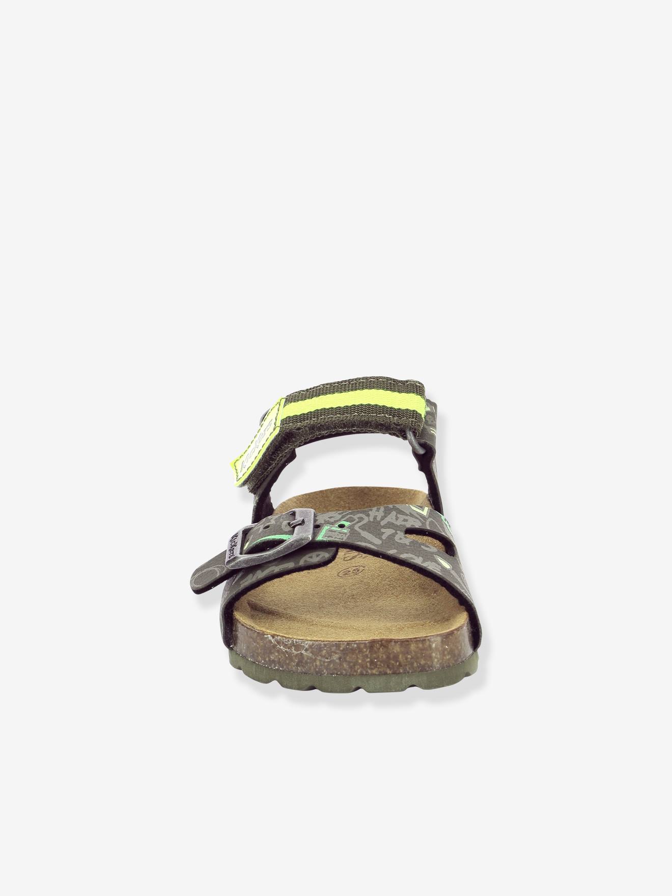 Sandales cuir garçon Sostreet Sokick KICKERS® kaki jaune imprimé