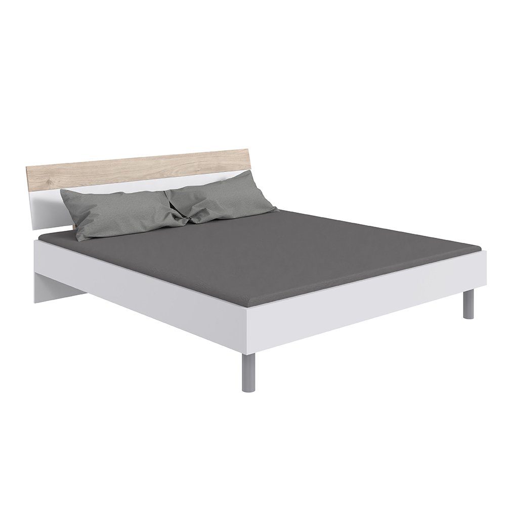 Lomadox Schlafzimmer-Set BRADFORD-43, (Spar-Set, 3-St), Bett 180x200cm, 2 Nachtschränke, weiß mit Eiche