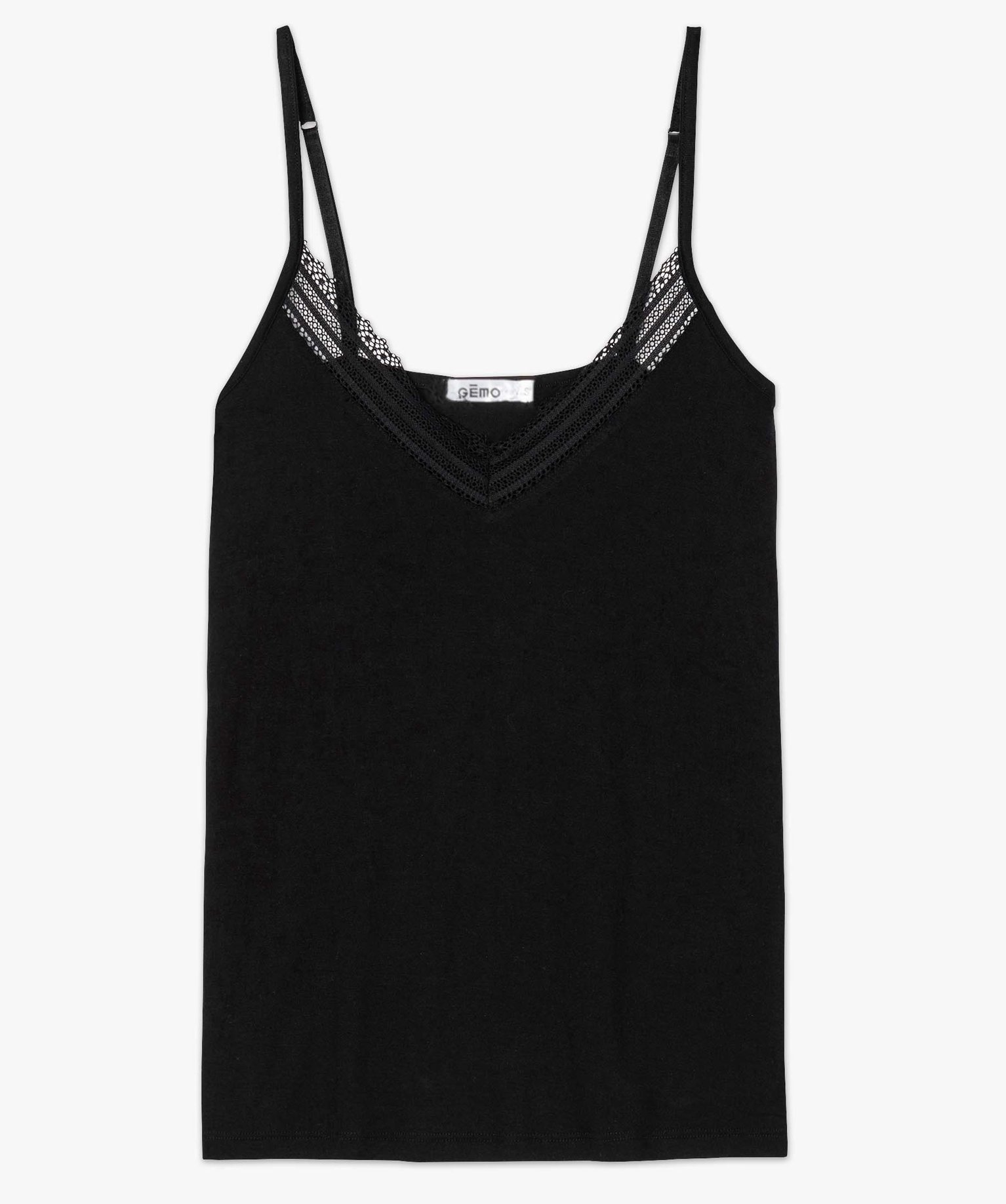 Haut de pyjama femme à fines bretelles et dentelle noir | GEMO