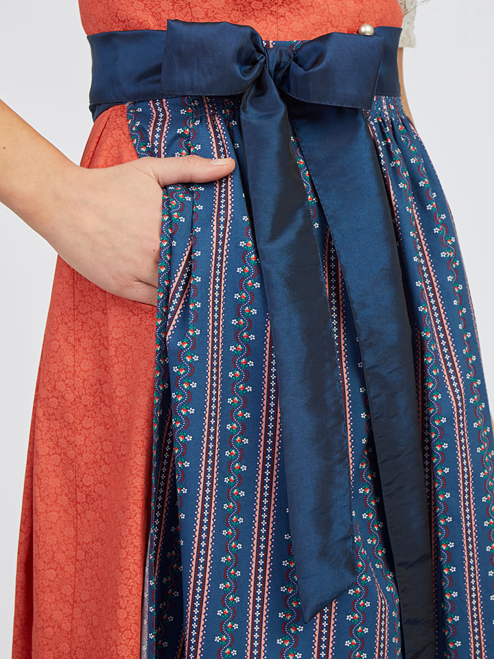 Turi Landhaus Dirndl in Koralle/ Dunkelblau günstig kaufen