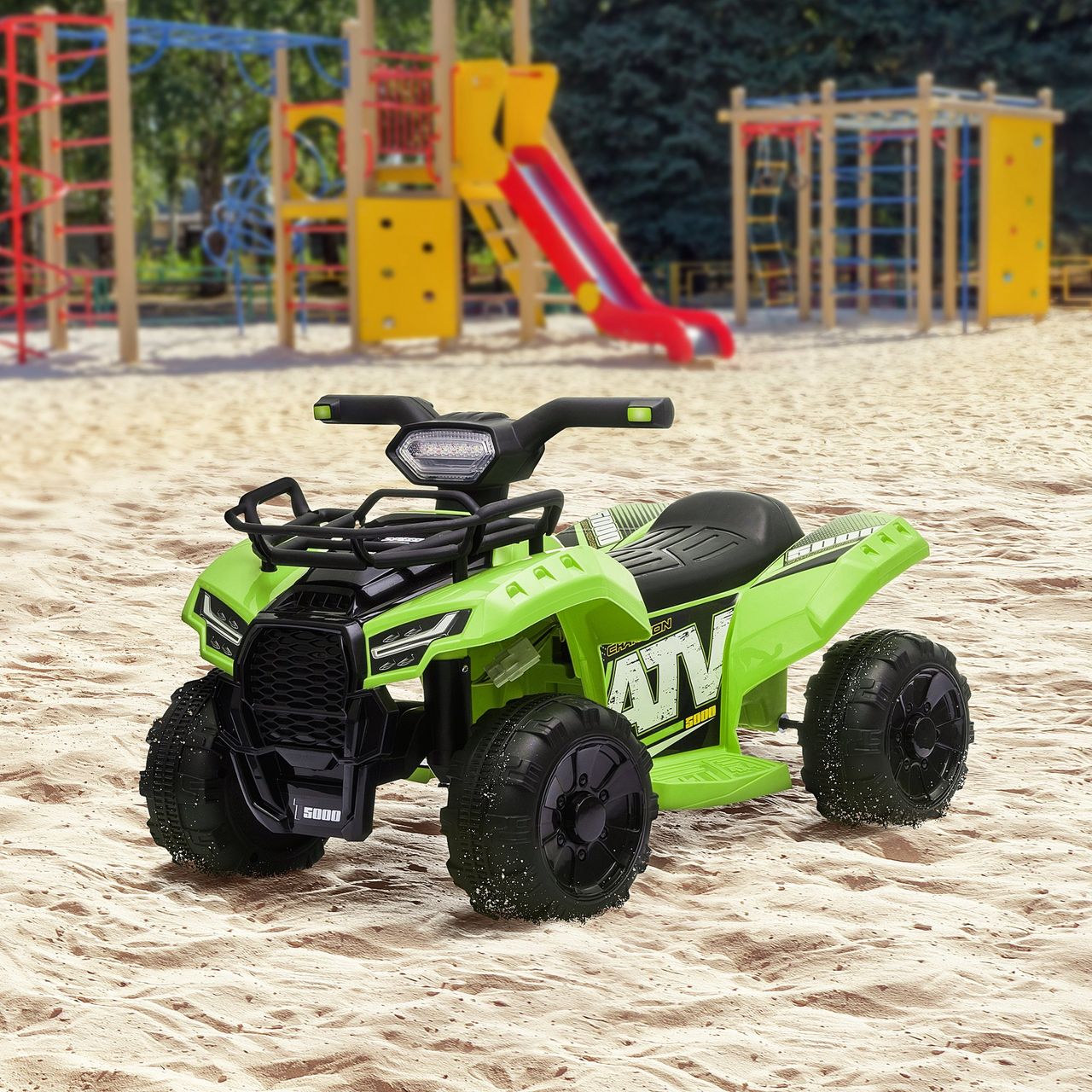 HOMCOM Mini Elektro-Quad Kinder Elektro ATV Kinderwagen LED Frontlicht Kinderfahrzeug Kindermotorrad Elektroquad für 18-36 Monate Kinder Metall PP-Kunststoff Grün 66 x 44 x 42 cm