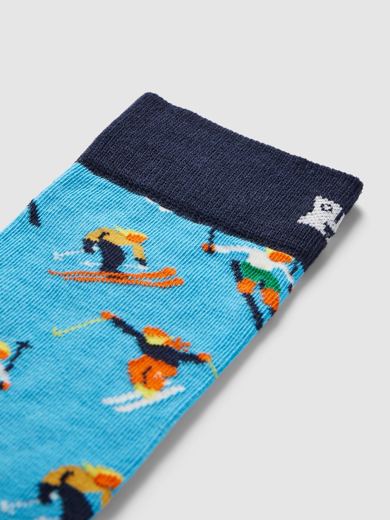 Socken mit Motiv-Print Modell 'Skiing' in blau