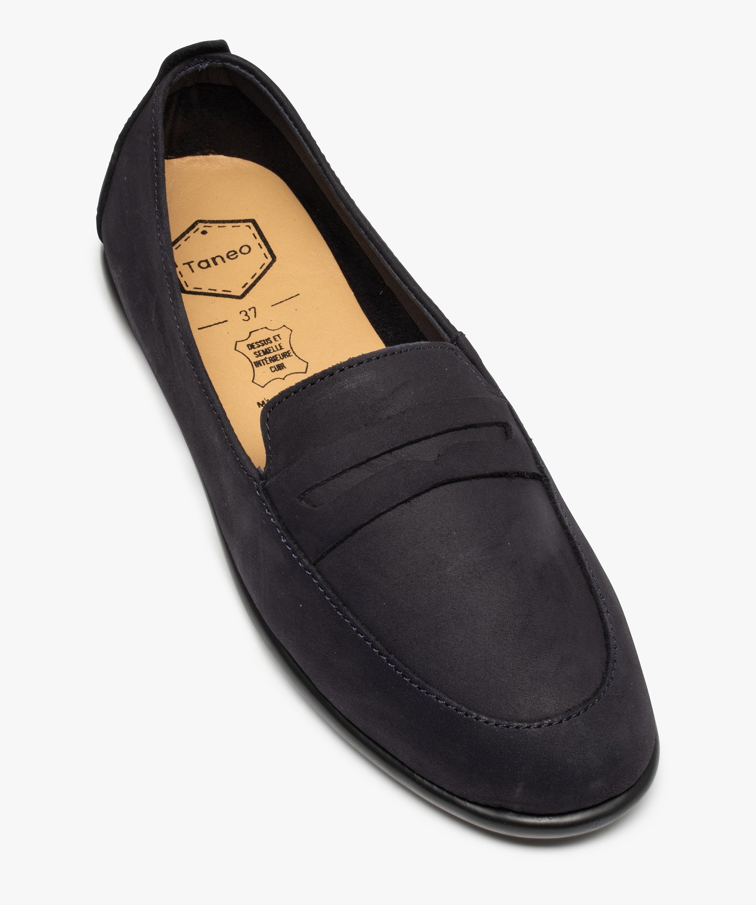 Mocassins femme à talon plat dessus cuir uni – Tanéo marine | GEMO
