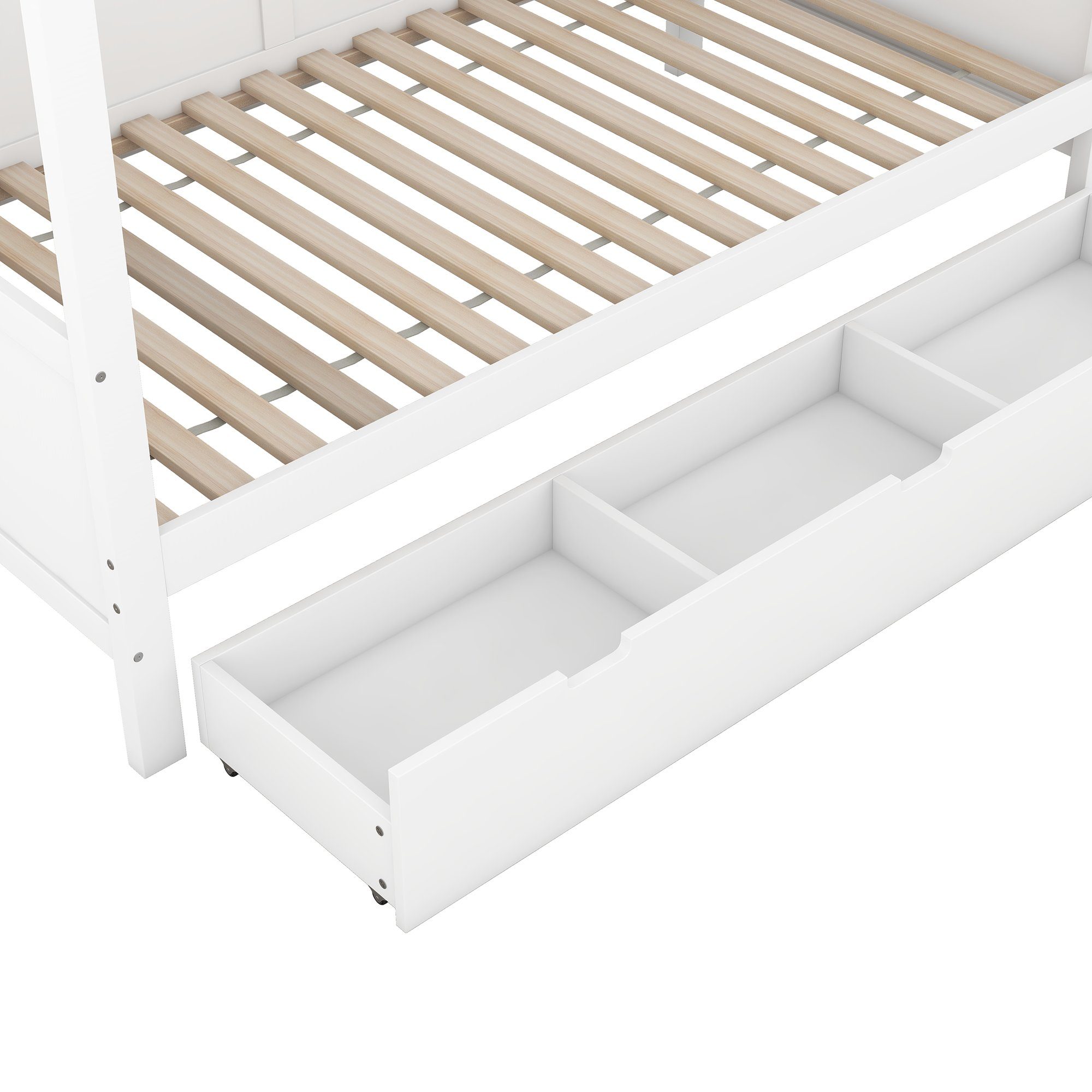 Ulife Himmelbett Kiefer Kinderbett Einzelbett Holzbett mit Schublade, 90 X 200 cm