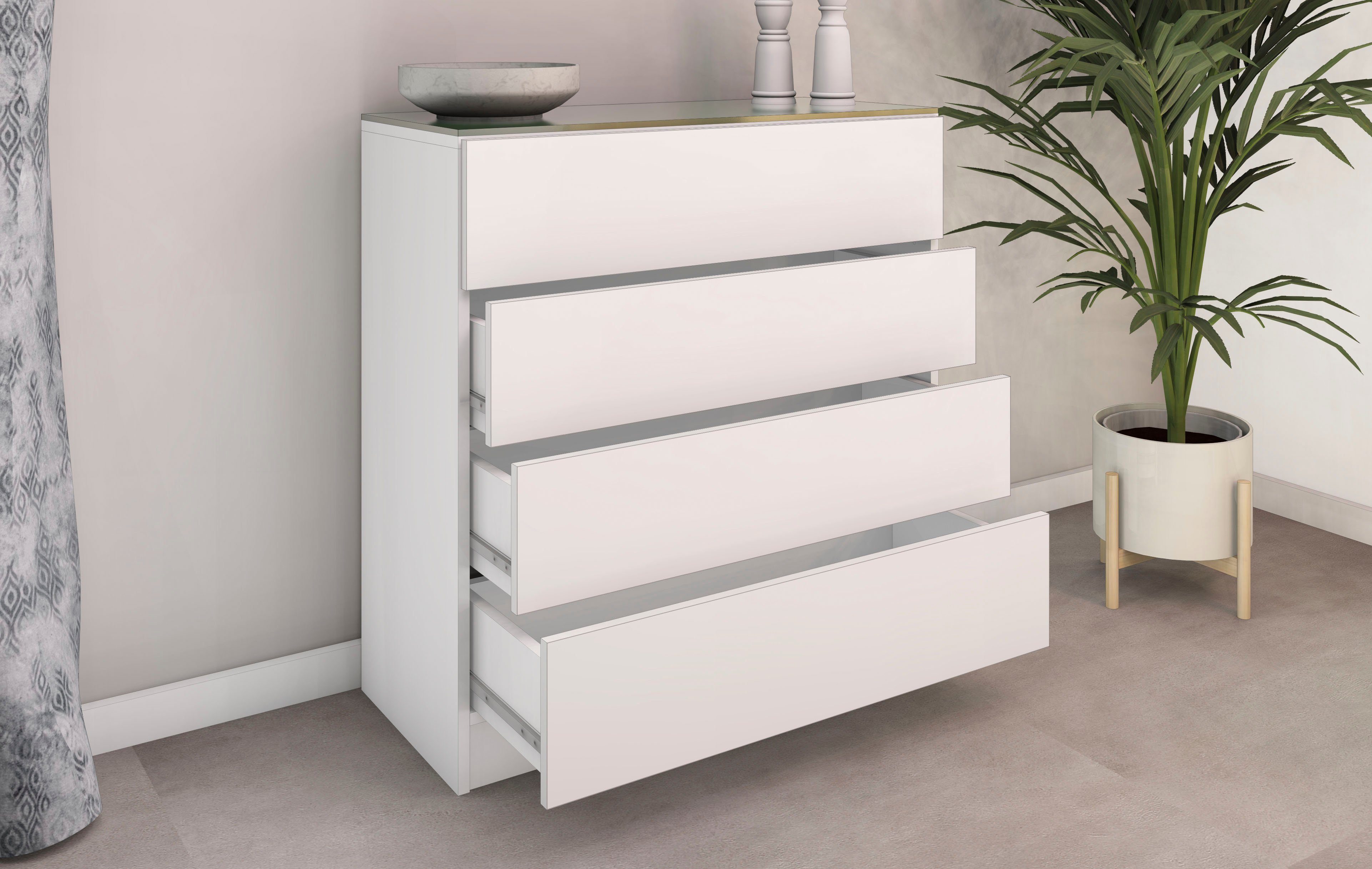 borchardt Möbel Schubkastenkommode Vaasa, Breite 76 cm, Glasoberboden