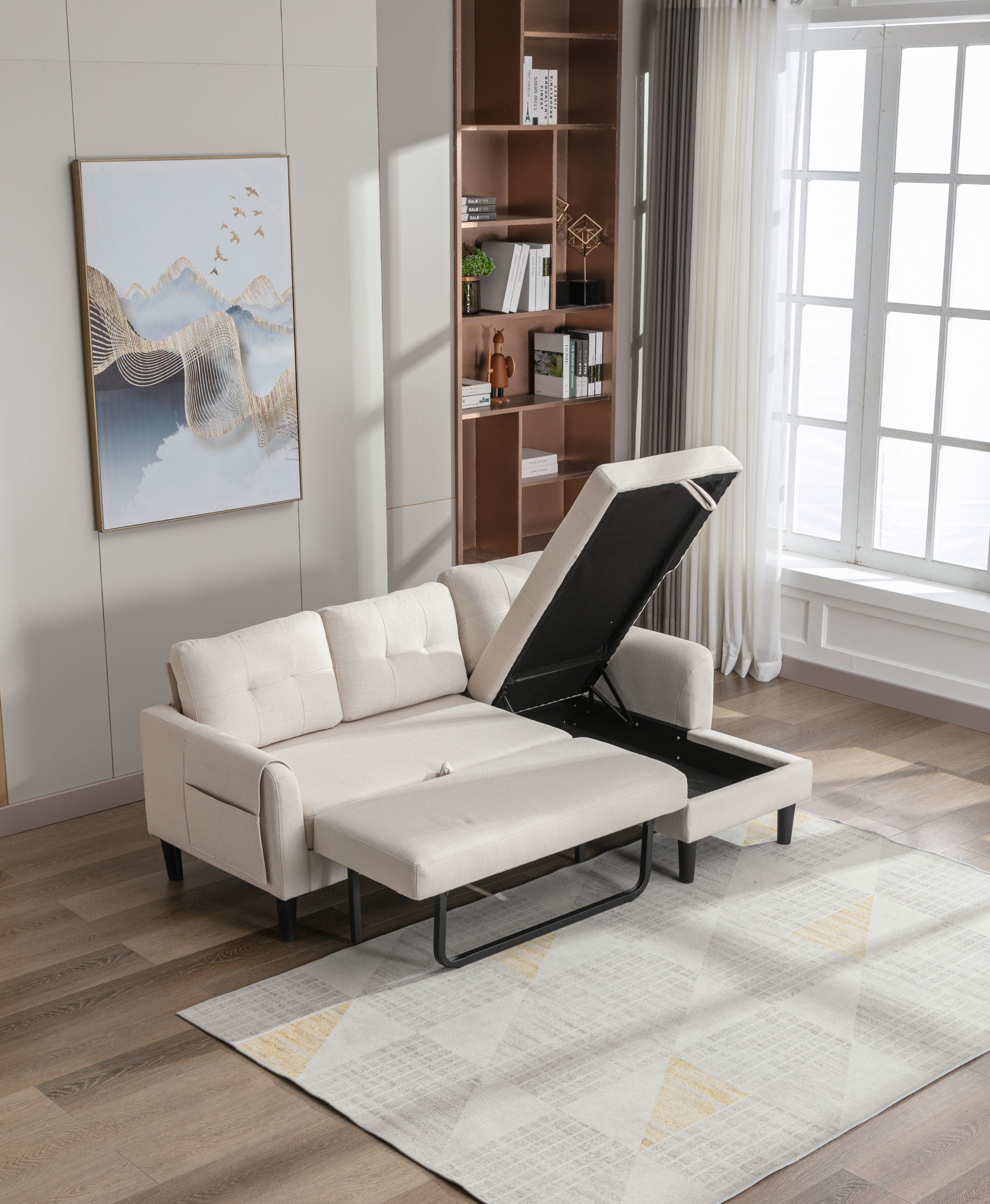 Ulife Ecksofa L-Form,Eckcouch Polsterecke mit Stauraum, mit Schlaffunktion, mit Hocker Couch