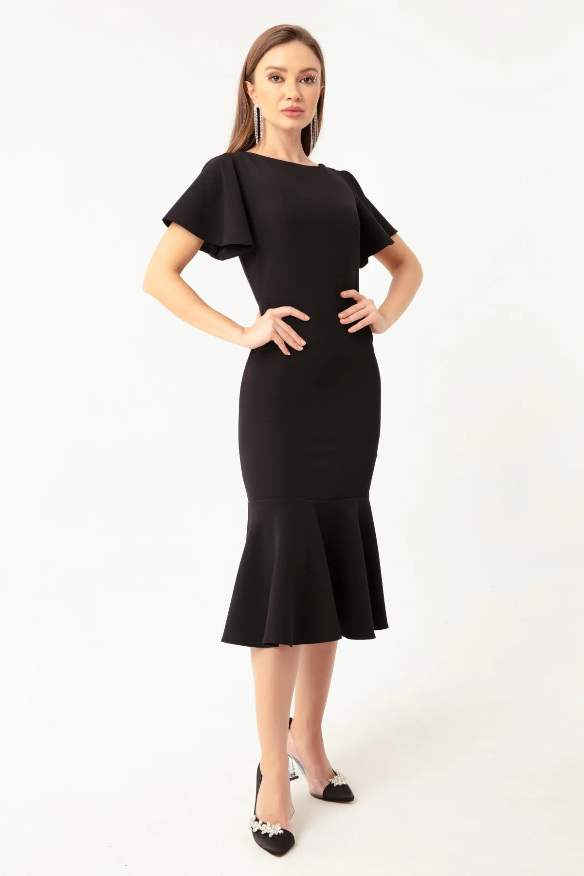 Lafaba  Schwarzes Volant-Midikleid für Damen