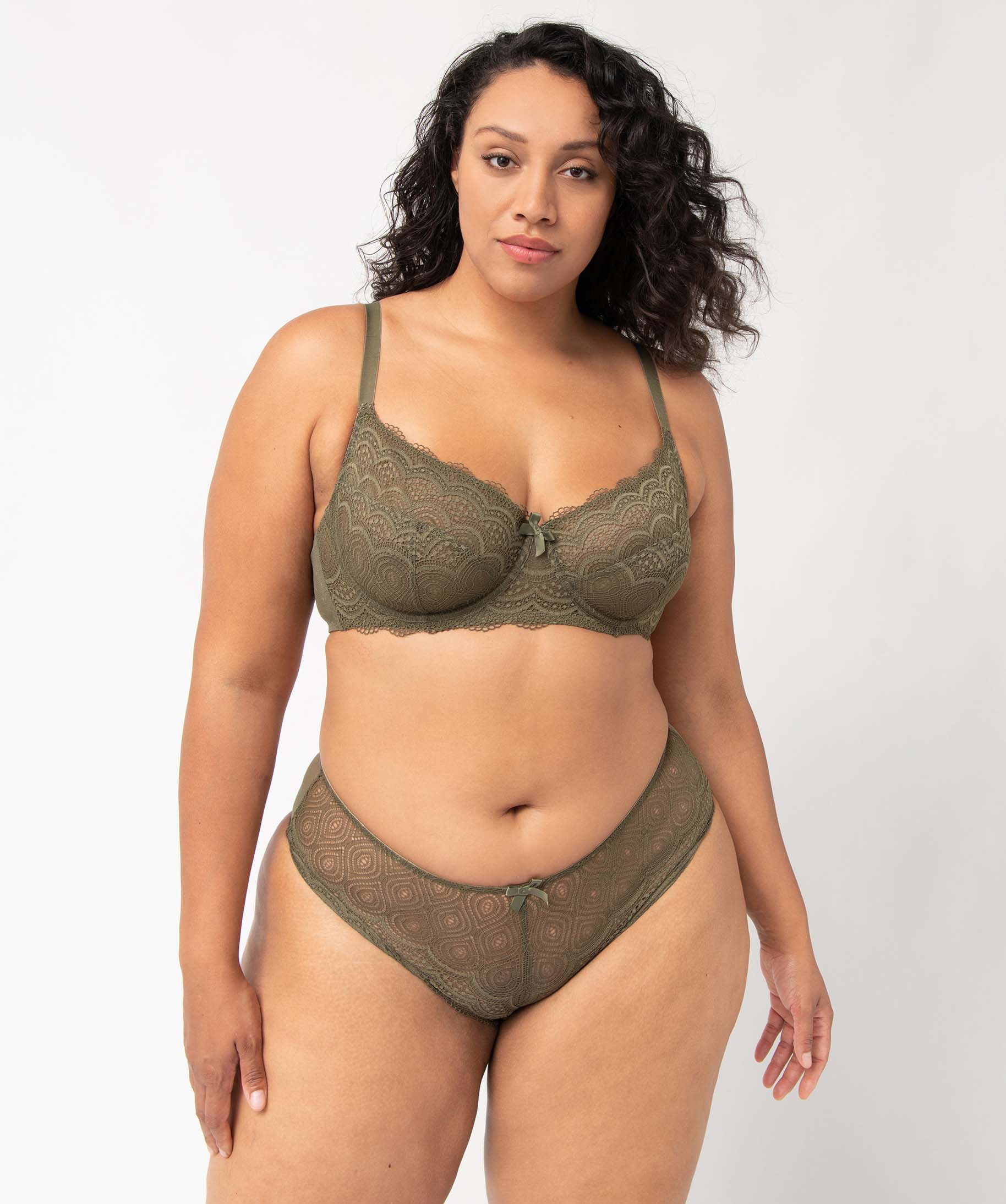 Shorty en dentelle et tulle femme grande taille kaki | GEMO