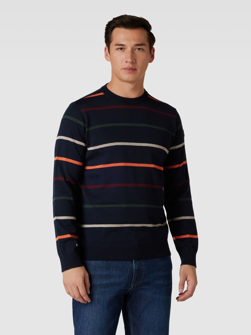 Strickpullover aus Schurwolle mit Streifenmuster in marineblau