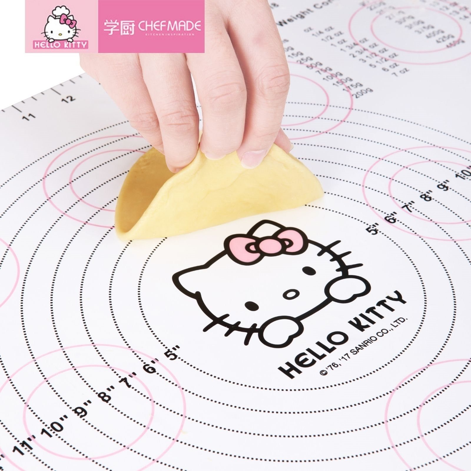 Chefmade Backmatte Ausrollmatte für Teig mit Messskalen antihaft, Silikon (CHEFMADE, HELLO KITTY, Pink, 600x400mm, Silikon-Backmatte, Teigunterlage mit Messskala, Silikonmatte, rutschfest, hygienisch, waschbar, antihaftbeschichtet, 1-tlg., Premium),