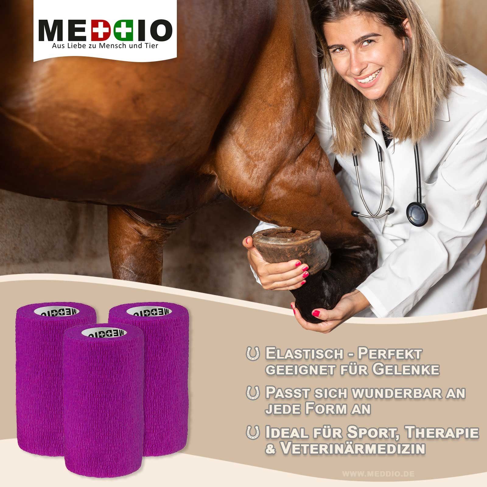 meDDio Pferdebandage 1 Haftbandage Selbsthaftende Bandage / Fixierbinde 7,5cm x 4,5m purple