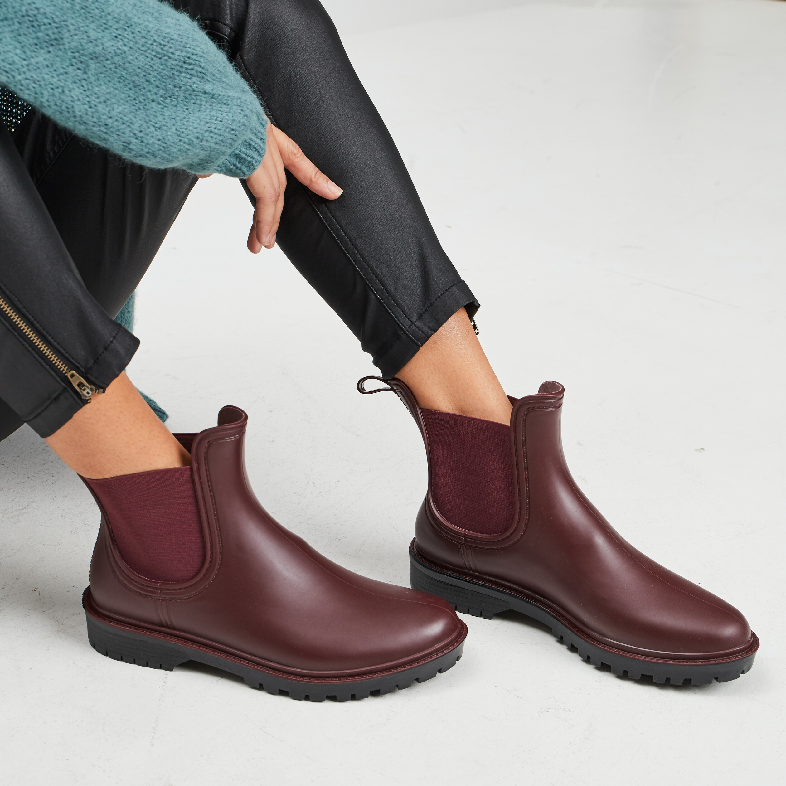 Bottes de pluie chelsea bordeaux femme | La Halle