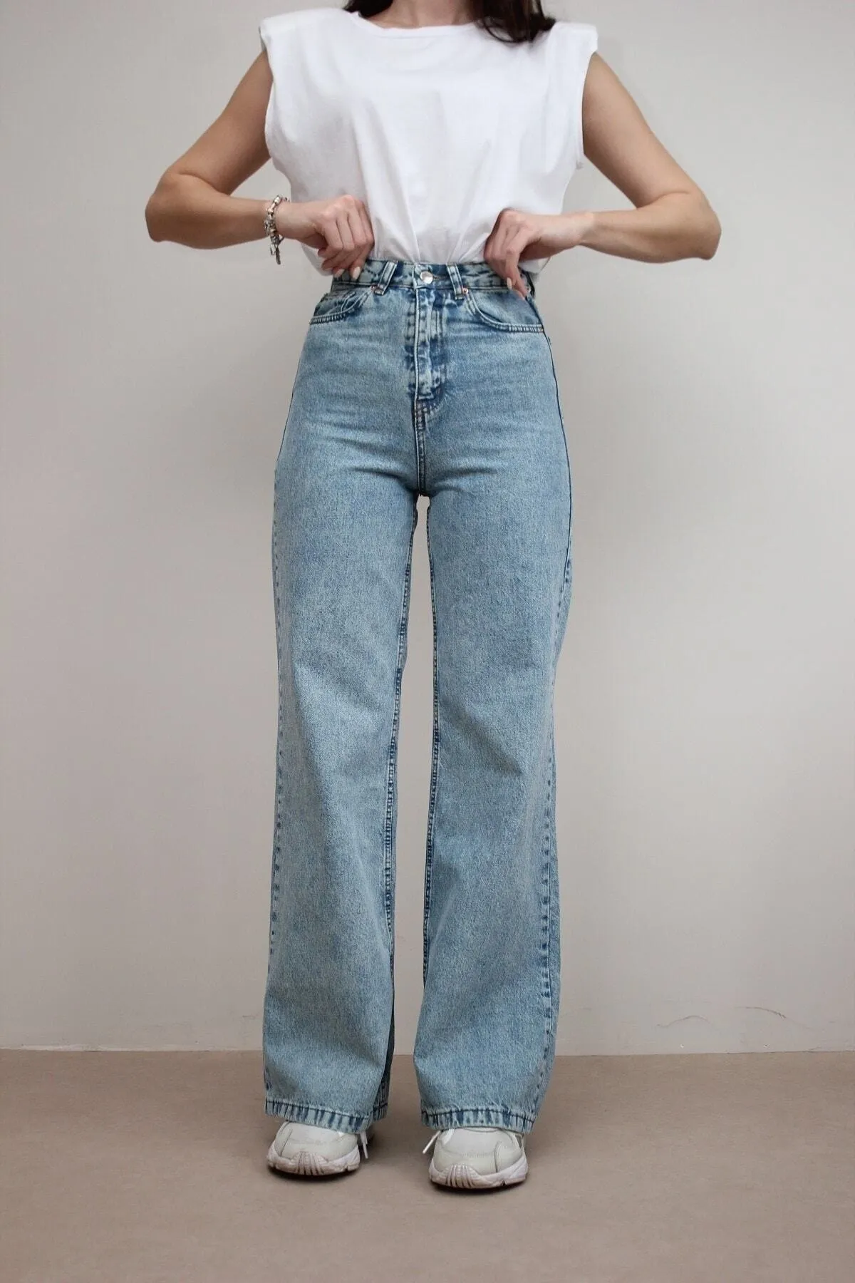 Livik  Blaue Snow Wash-Palazzo-Hose aus Edna-Lycra mit superhoher Taille und lockerem Bein