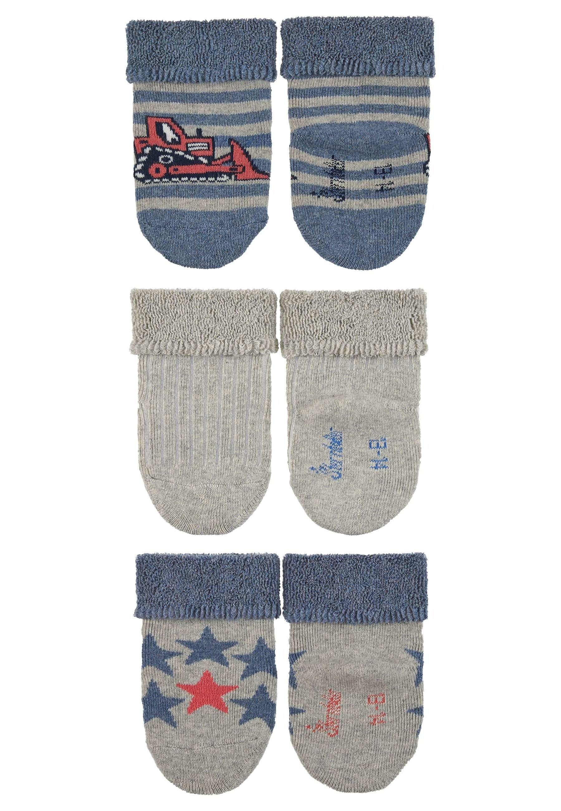 Babysöckchen 3er-Pack Bagger, uni und Sterne