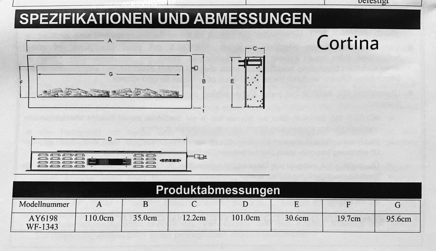 El Fuego Elektrokamin Cortina Elektrokamin Wandkamin Einbaukamin 110cm El Fuego®, Thermostatsteuerung