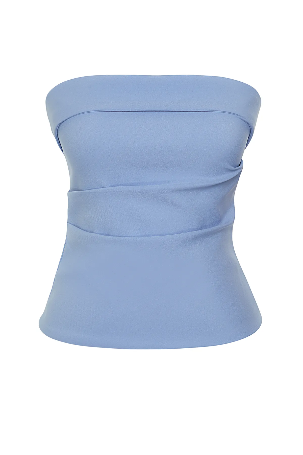 Trendyol Collection  Hellblaue trägerlose taillierte Webbluse TWOSS24BZ00348