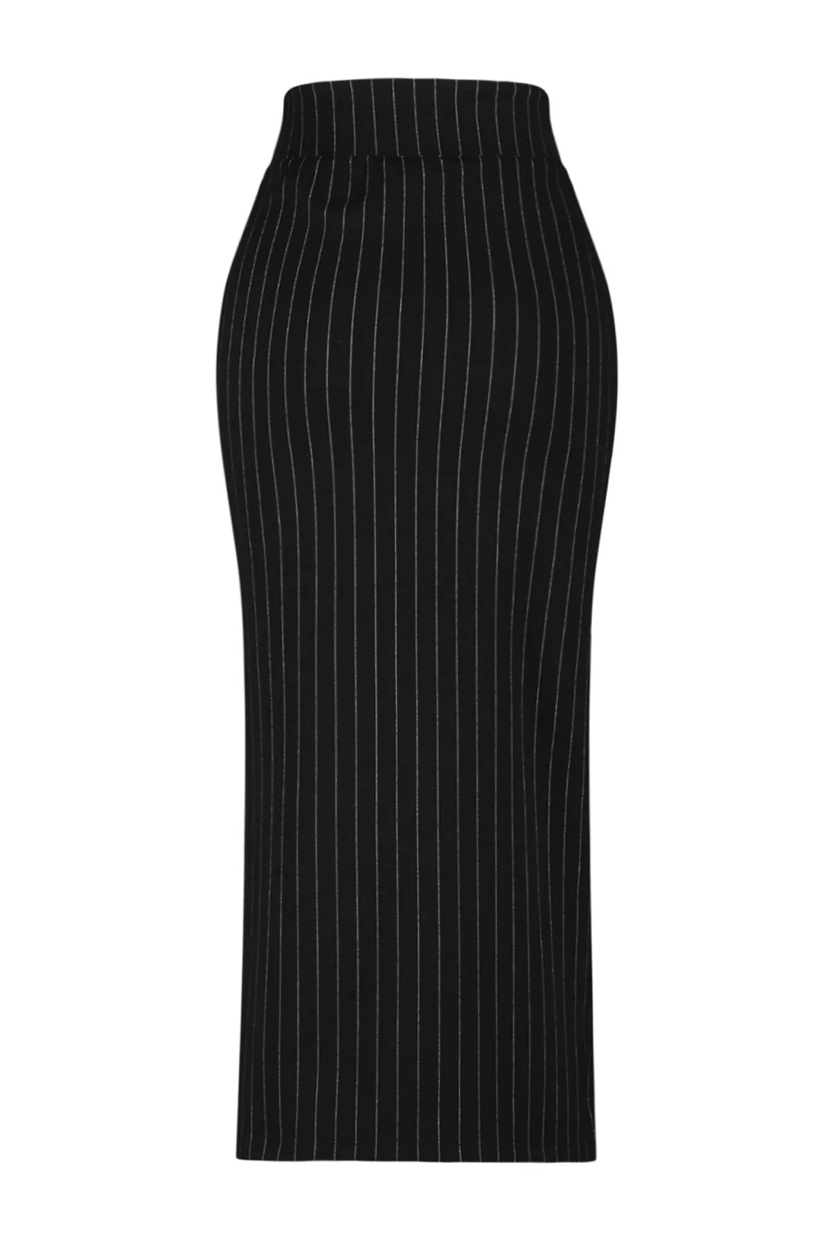 Trendyol Collection  Schwarzer gestreifter Maxi-Strickrock mit Schlitz und hoher Taille TWOSS23ET00376