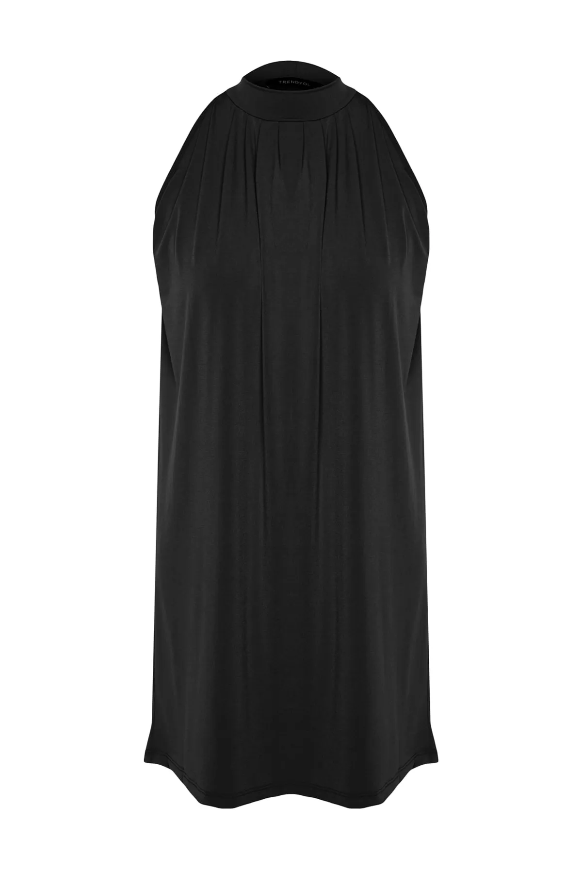 Trendyol Collection  Schwarzes Mini-Stretch-Strickkleid mit Neckholder TWOSS23EL00754