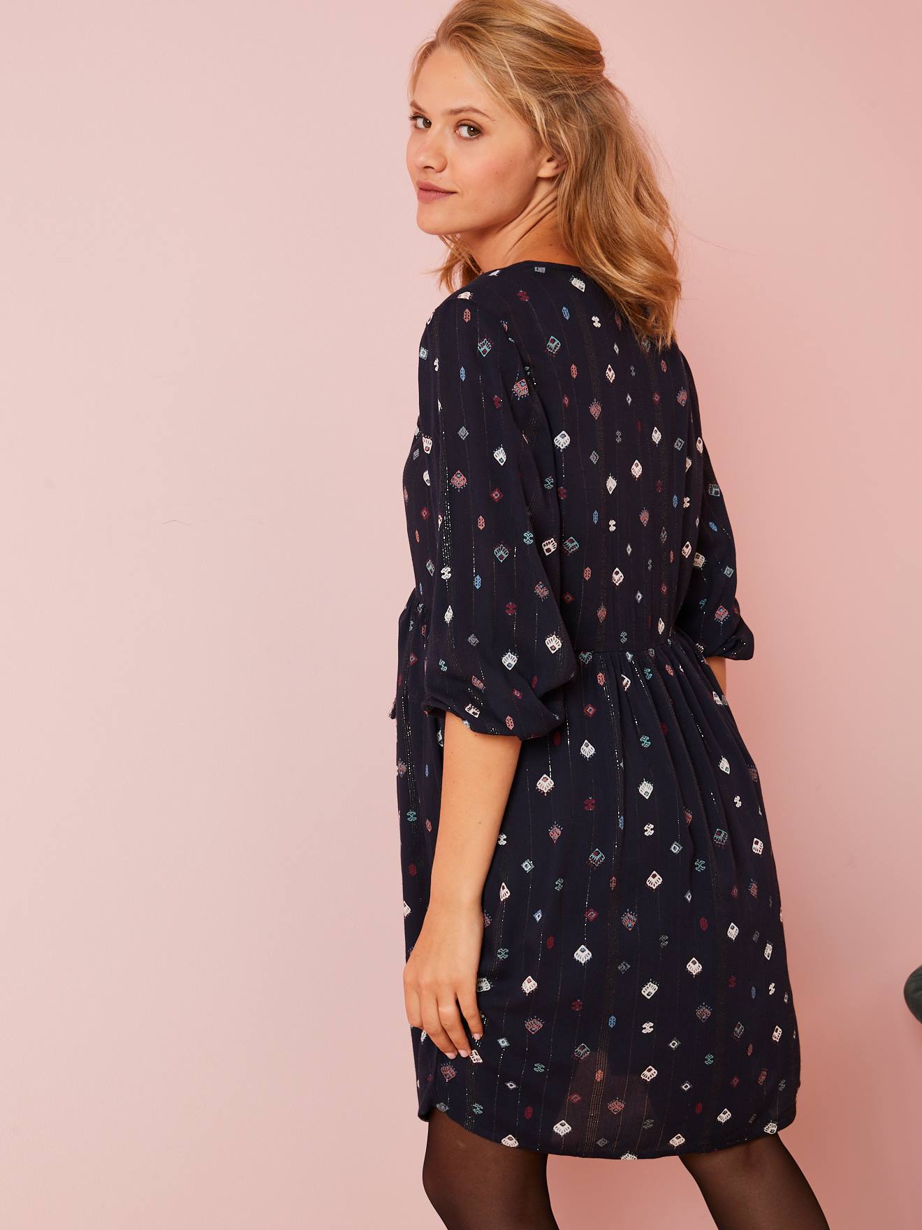 Robe de grossesse finition fil brillant marine