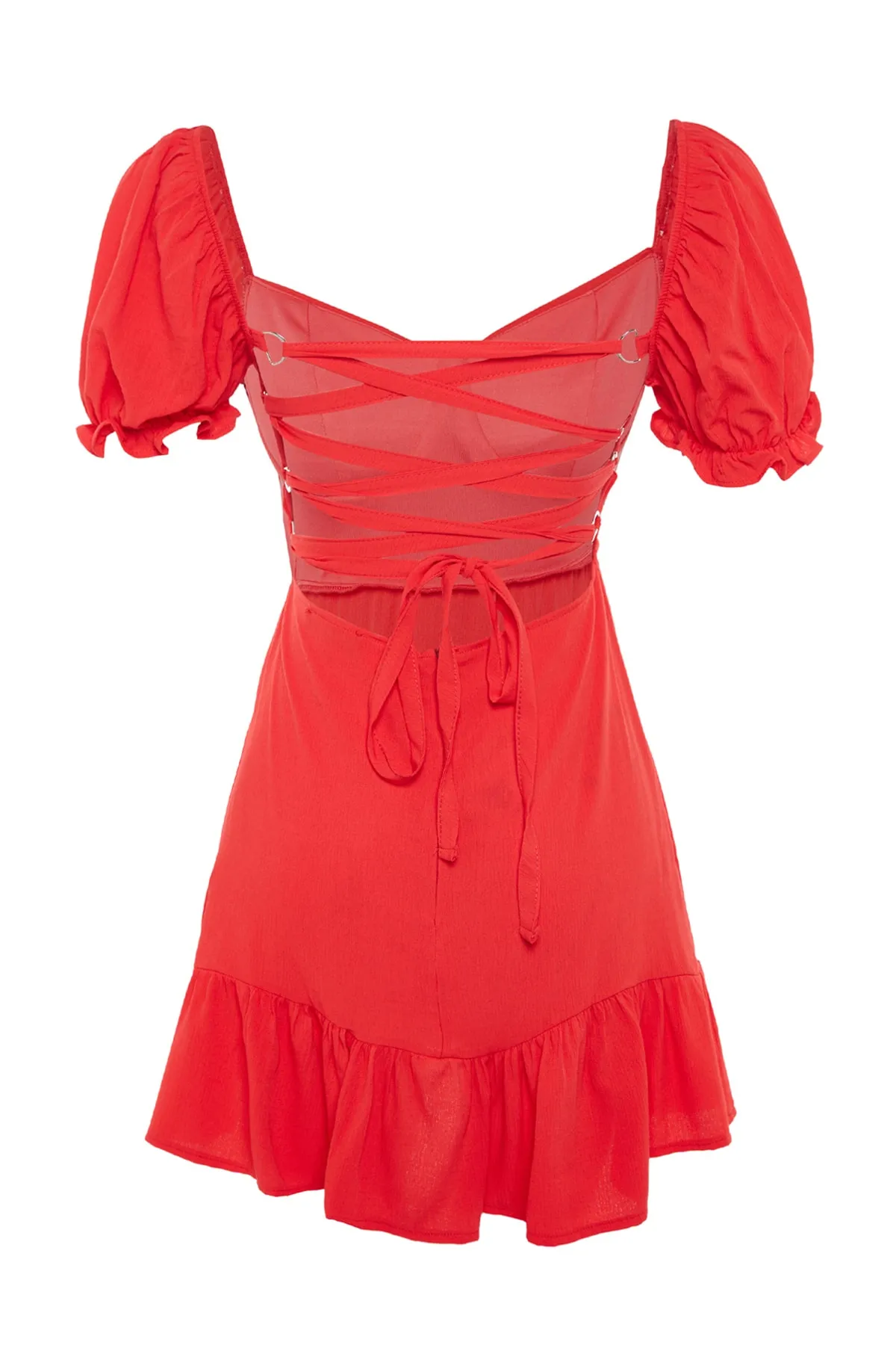 Trendyol Collection  Rotes, figurbetontes, drapiertes Mini-Strandkleid aus Webstoff TBESS23EL00052