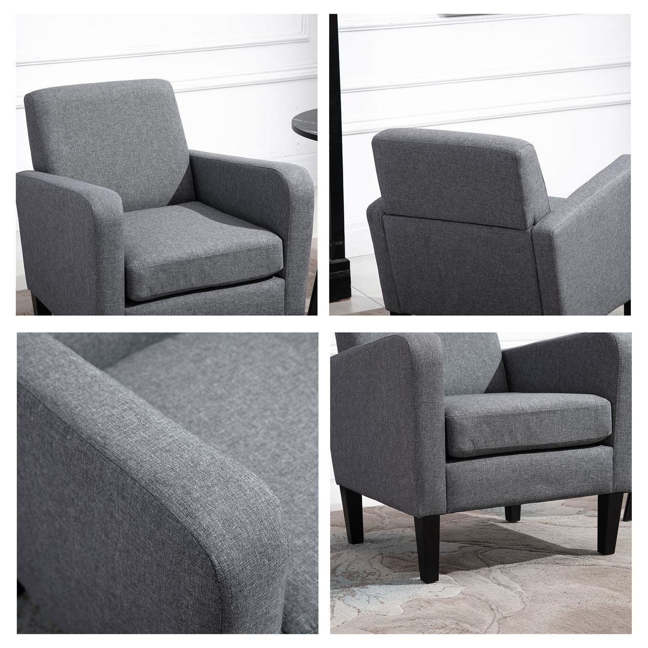 HOMCOM Einzelsessel Relaxsessel Einzelstuhl Polstersessel Holzfüße Leinenstoff Hellgrau 66 x 72 x 74 cm