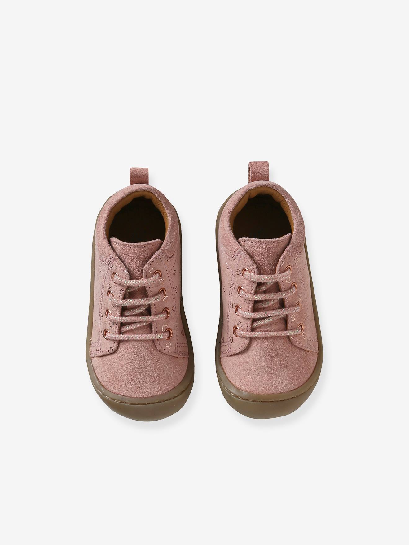 Bottillons lacés cuir souple bébé 4 pattes rose