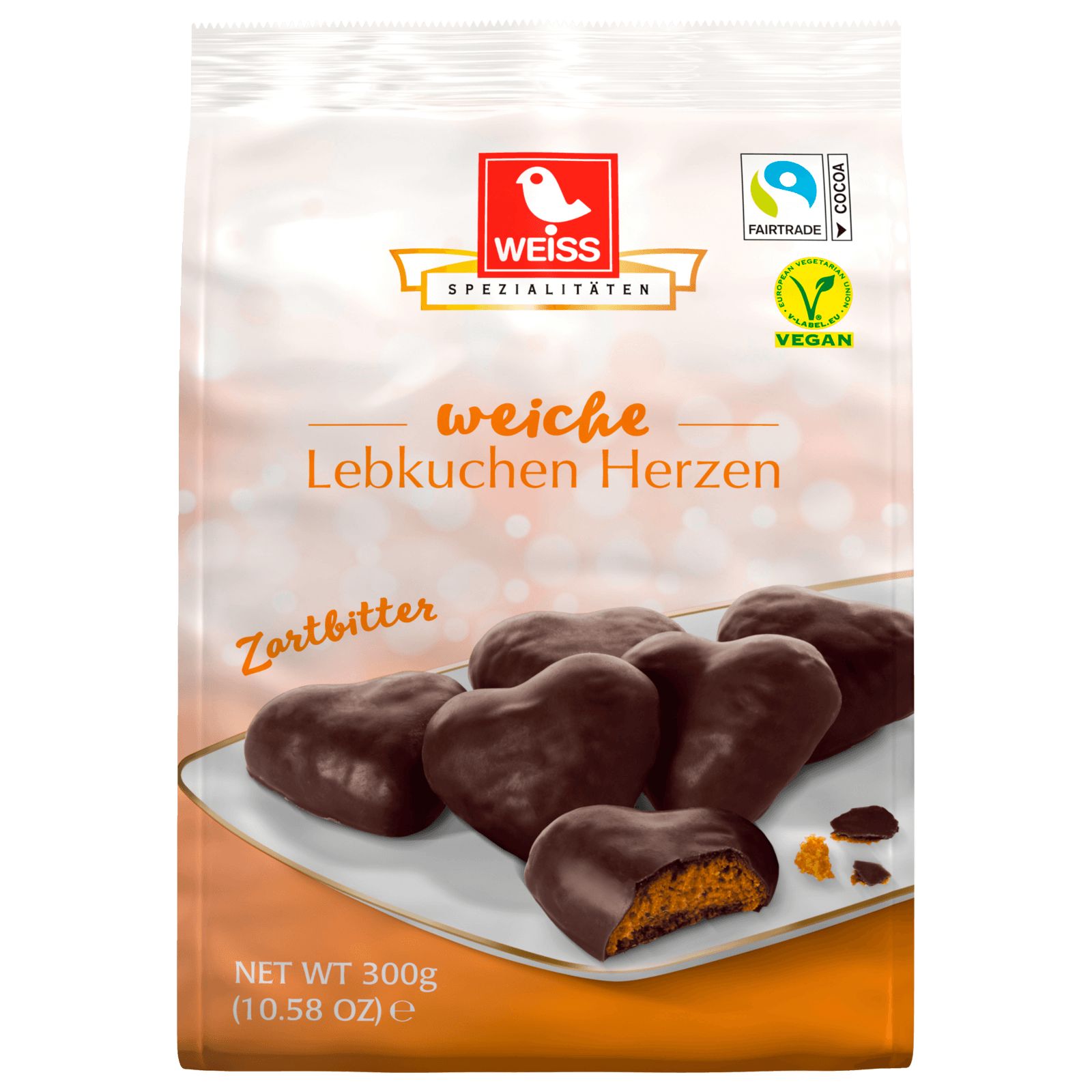 Weiss Lebkuchen-Herzen Zartbitter vegan 300g