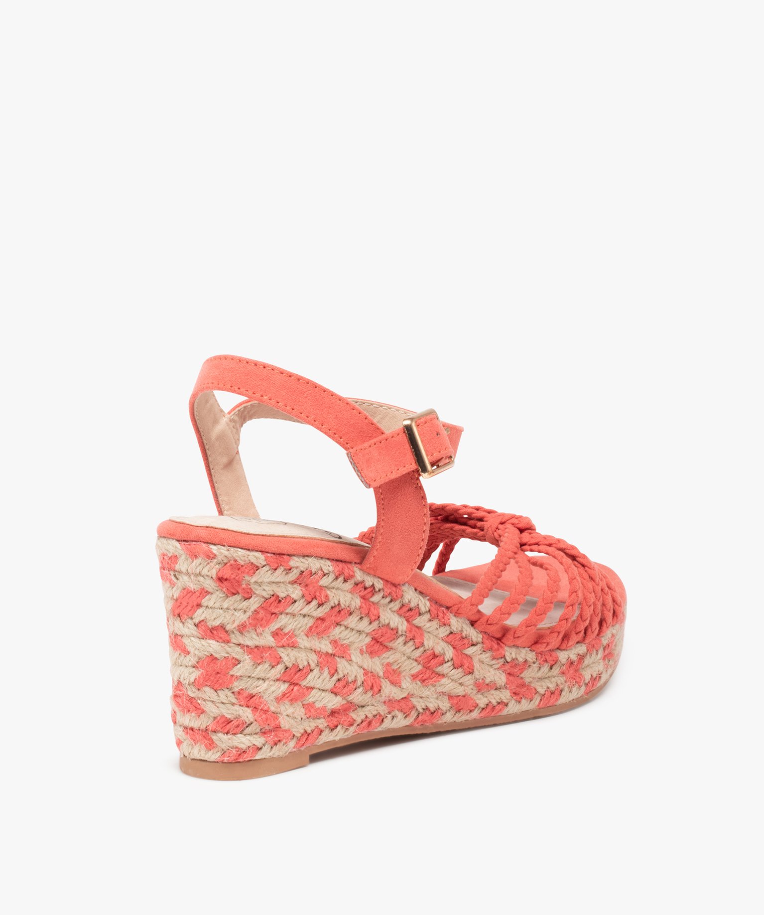 Sandales femme compensées à fines brides tressées rose | GEMO