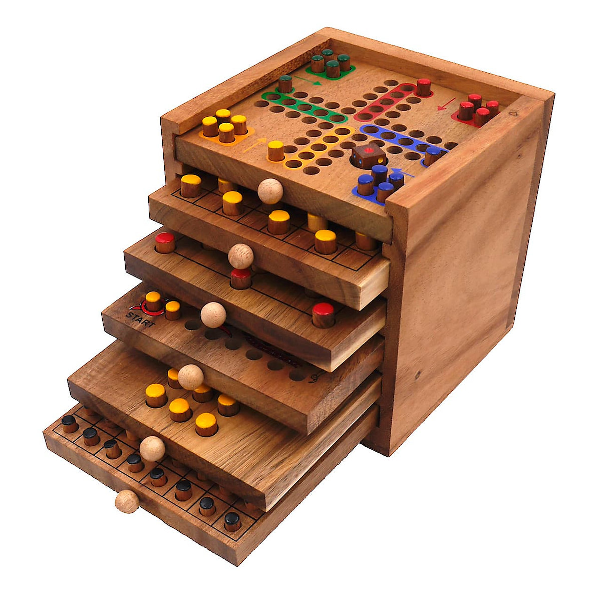 Tolle Spielesammlung, 6 verschiedene Spiele aus Holz in einer praktischen Holzbox