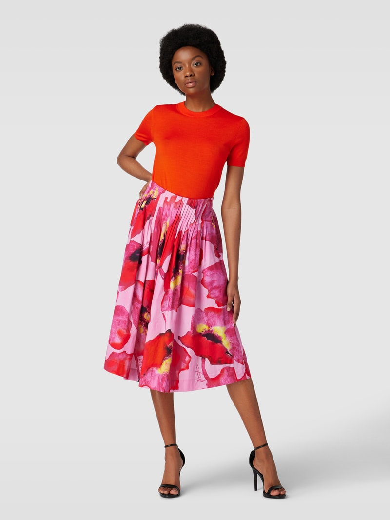 Midirock mit floralem Print in pink