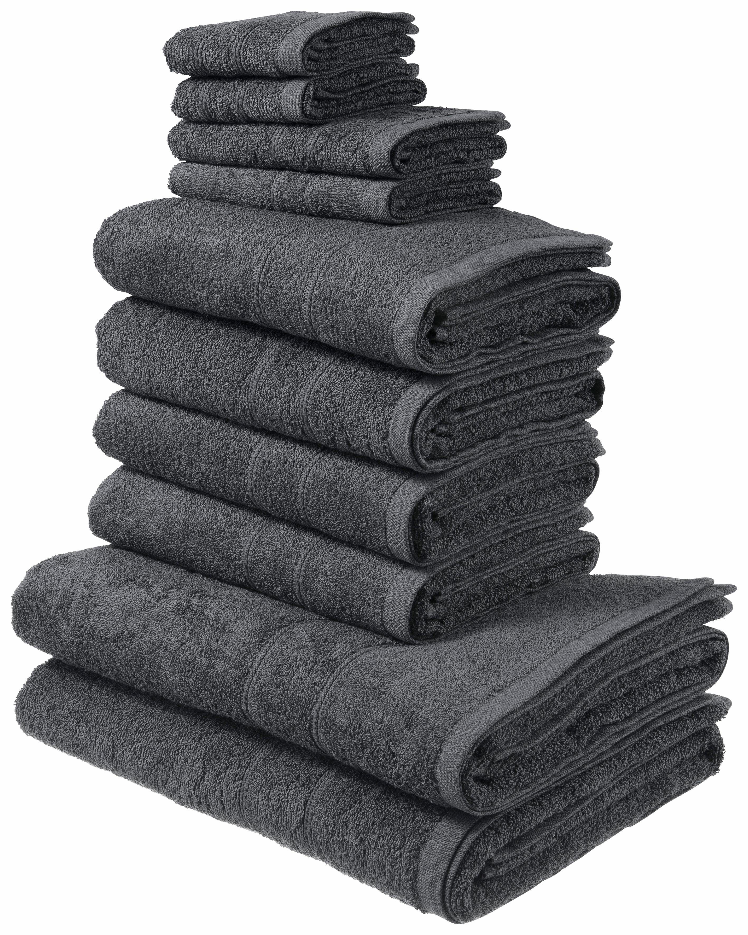 my home Handtuch Set Inga, Walkfrottee, (Set, 10-tlg), Handtücher mit feiner Bordüre, Handtuchset aus 100% Baumwolle