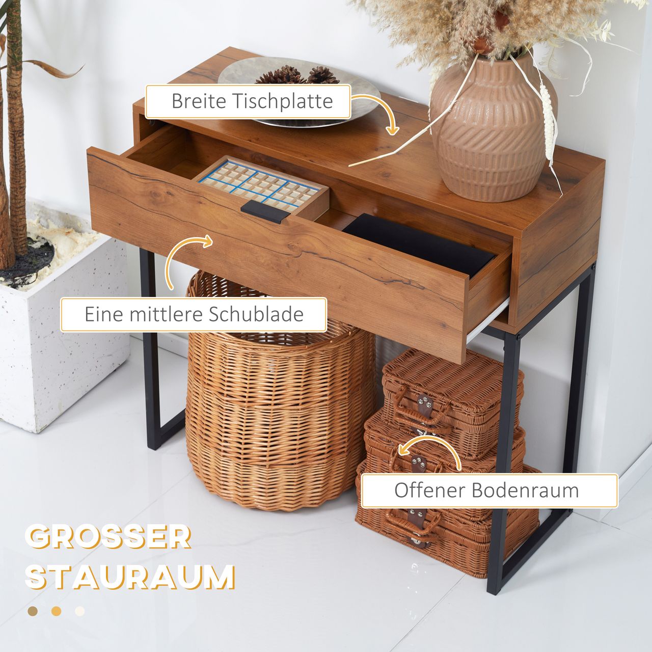 HOMCOM Konsolentisch mit Schrank Sofatisch Flurtisch im Industriedesign für Flur