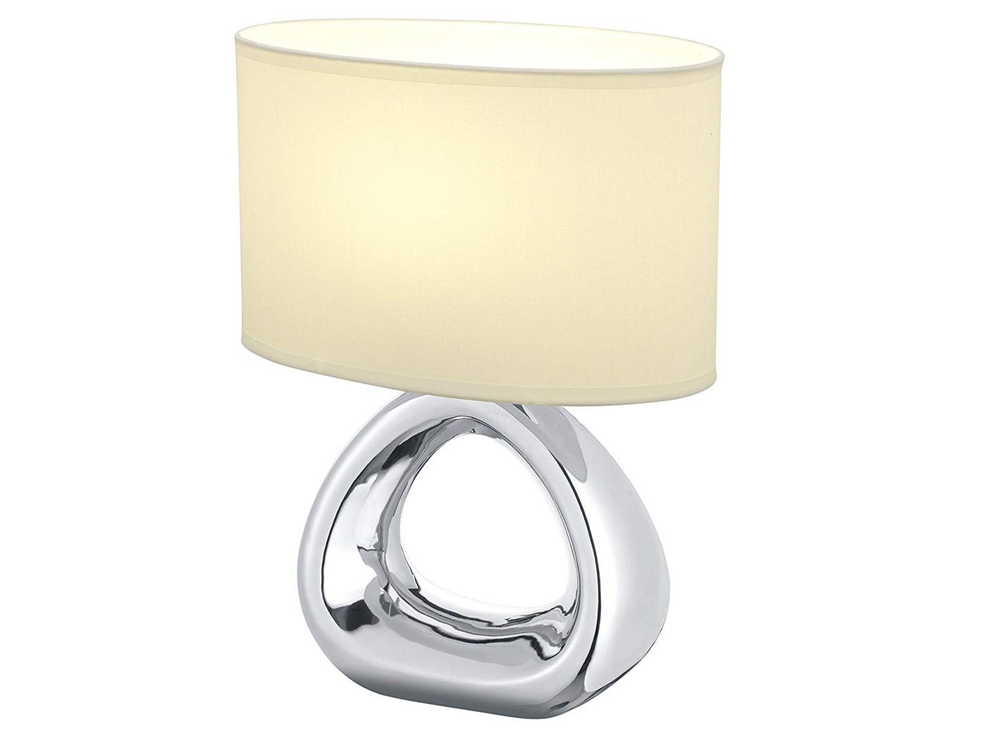 meineWunschleuchte LED Tischleuchte, LED wechselbar, Warmweiß, ausgefallene Designer Lampe Silber mit Stoff Lampen-schirm Weiß, H: 34
