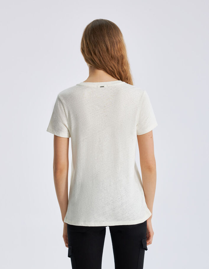 Tee-shirt ivoire en coton et lin à message Femme
