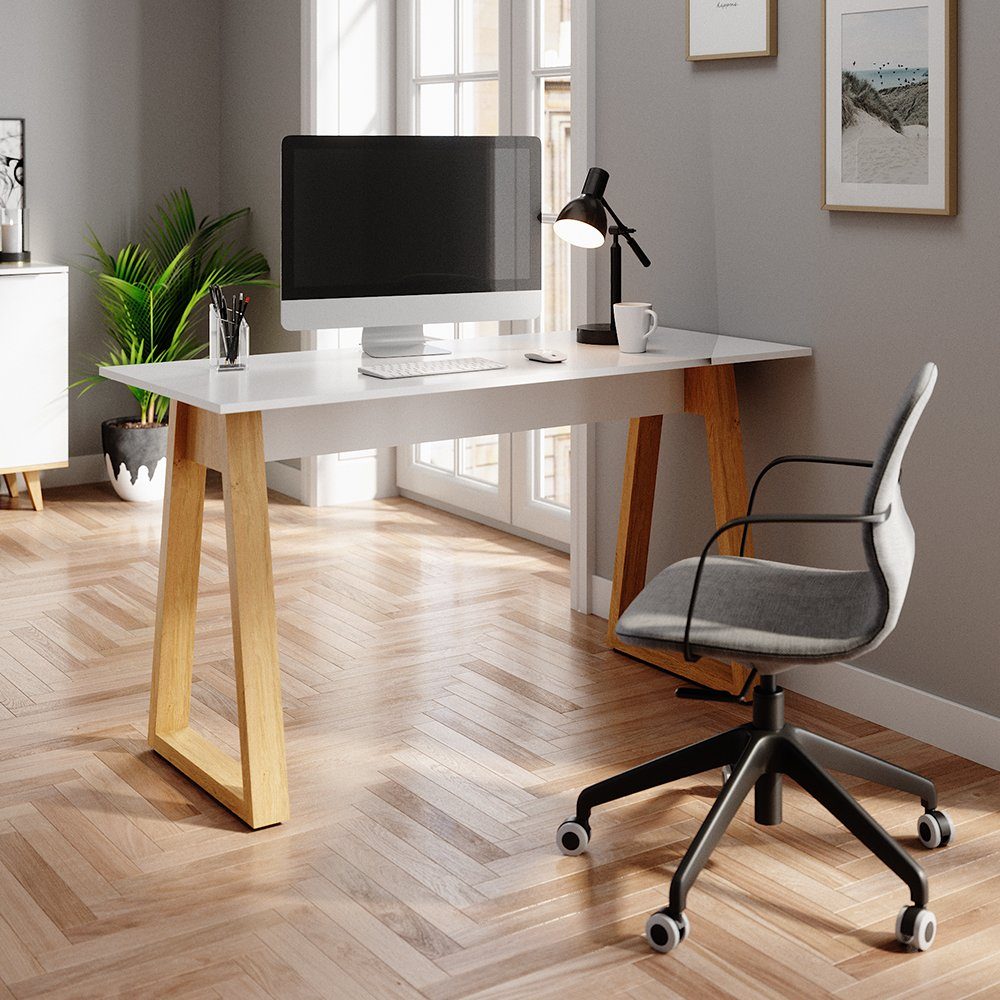 Vicco Schreibtisch Computertisch Bürotisch Arbeitszimmer NEPTUNE Weiß Eiche Skandi
