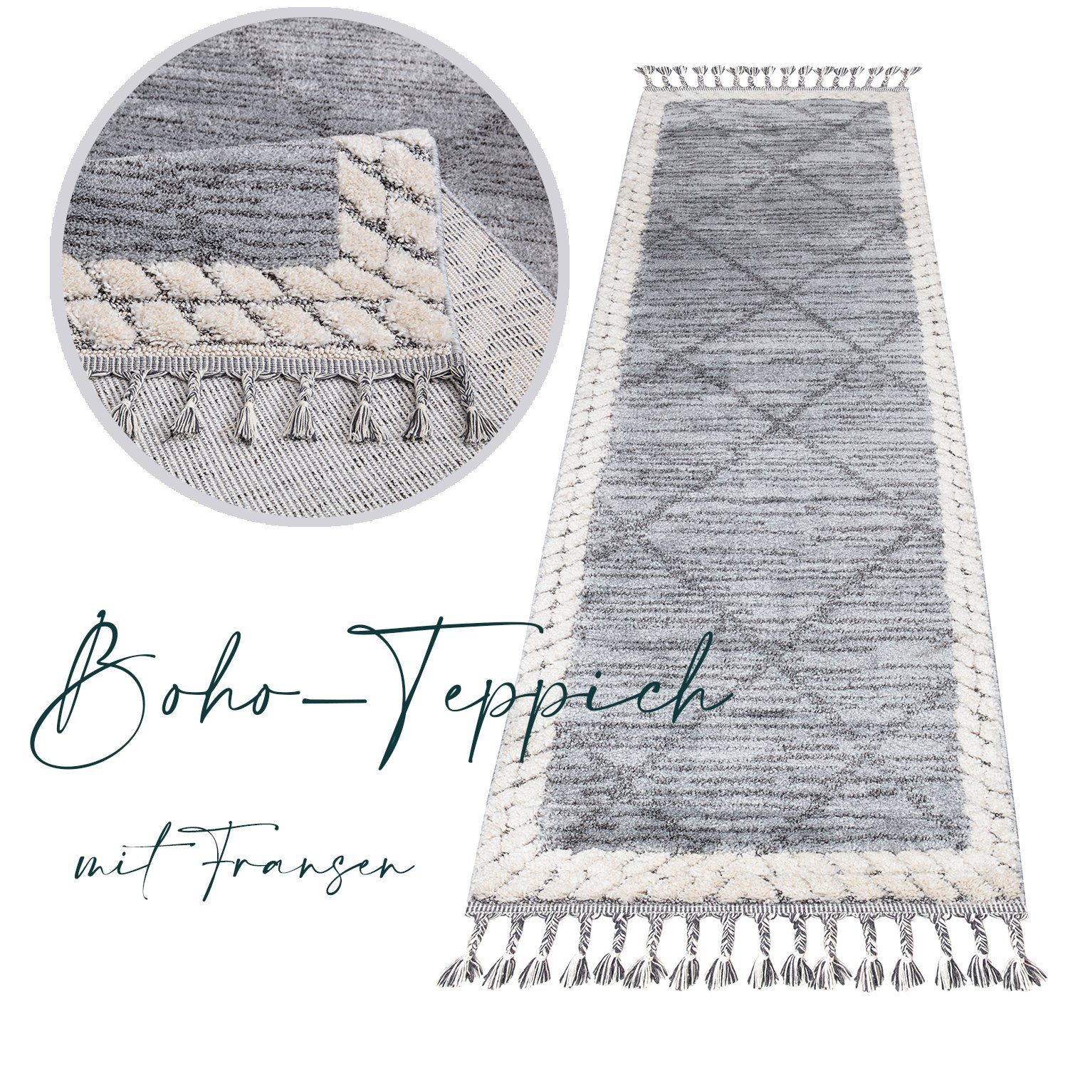 Teppich Boho Skandinavisch Style - Hochtief Effekt Cut-& Loop, payé, Rechteckig, Höhe: 20 mm, Ornament Muster - Hochtief Effekt